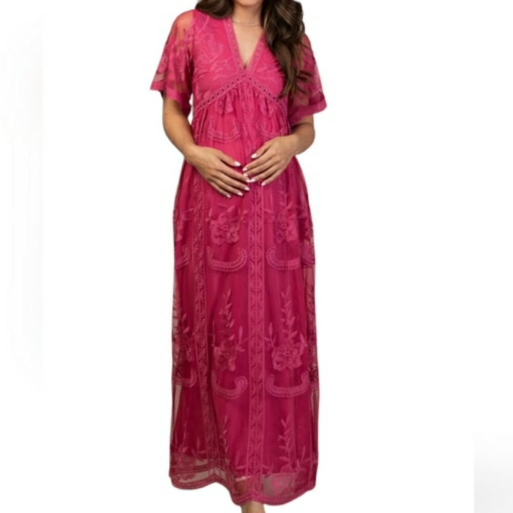 Pinkblush Fuchsia Embroidered Maxi Dress